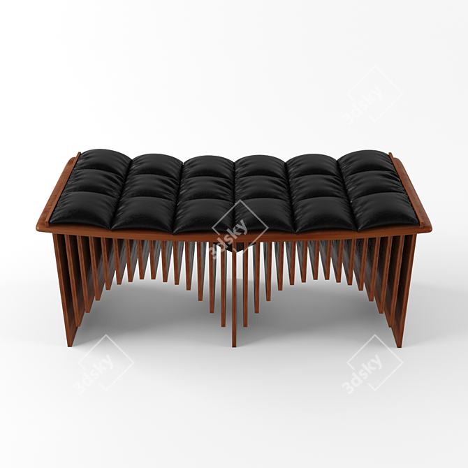 Wooden Bench with Leather Cushion 3D model image 1