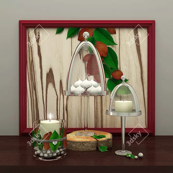 Elegant Glass Vases & Candle Set 3D model image 1
