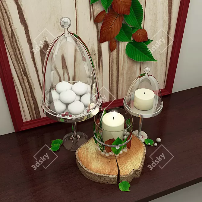 Elegant Glass Vases & Candle Set 3D model image 2