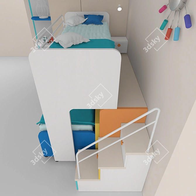 Convertible Cityline Bed with Desk 3D model image 3