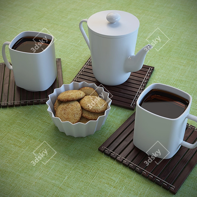 Brewing Bliss: Tea Set & Treats 3D model image 1