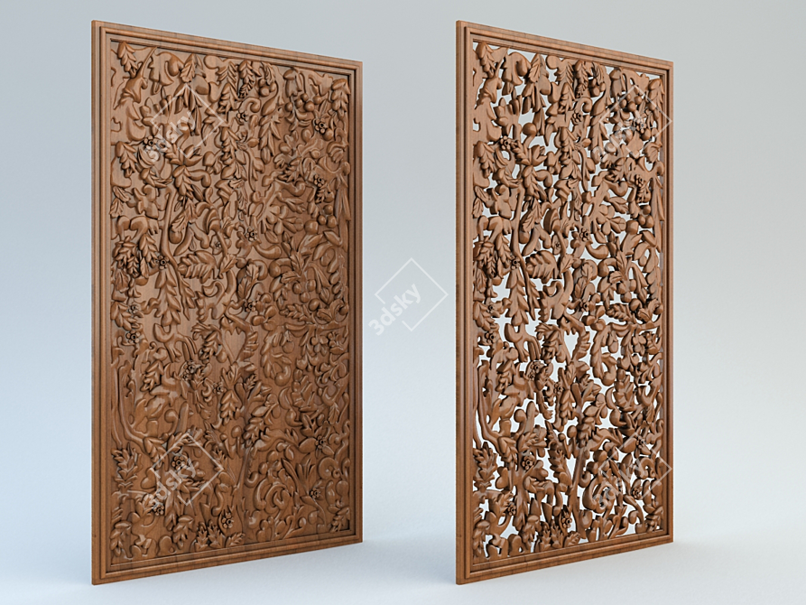 Carved Oak Screen 3D model image 2
