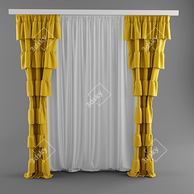 Modern Ruffled Shadow Curtains 3D model image 1