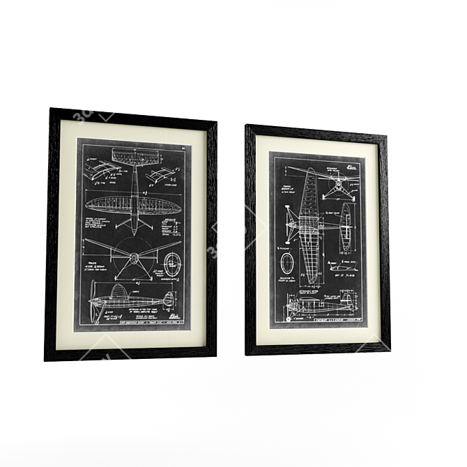 Classic Aviation Prints: Elegant Black Frame 3D model image 1