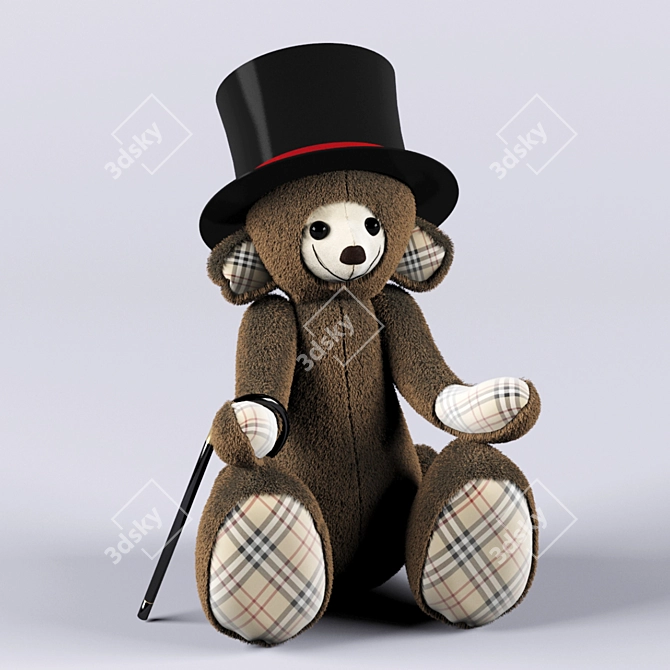 Vintage Style Bear with Top Hat and Cane 3D model image 1