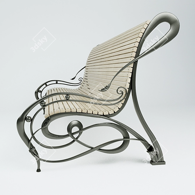 Elegant Wrought Iron Bench 3D model image 1