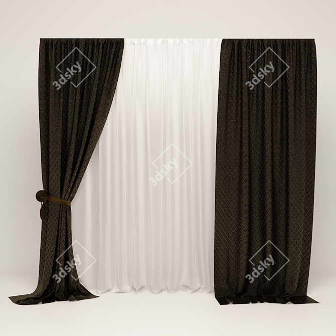 Floor-Length Curtain for Living Room and Office 3D model image 1