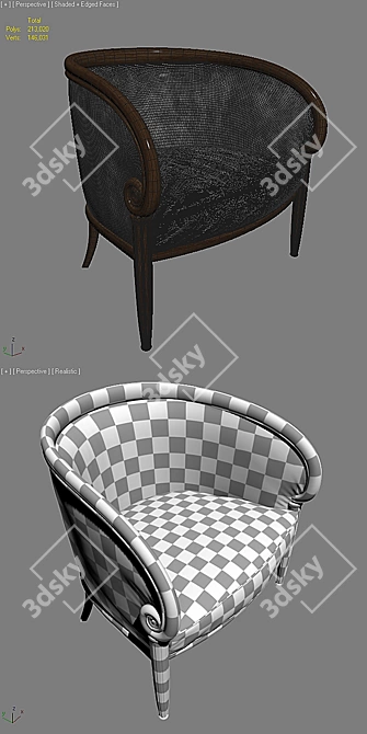 Elegant Art Deco Armchair 3D model image 3
