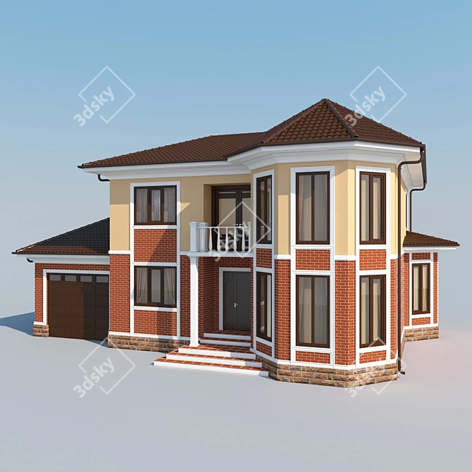 Clay Tile Exterior 2-Story House 3D model image 1