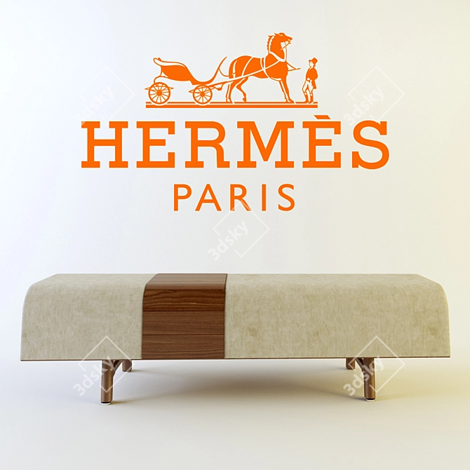 Luxury Hermes Walnut Leather Bench 3D model image 1