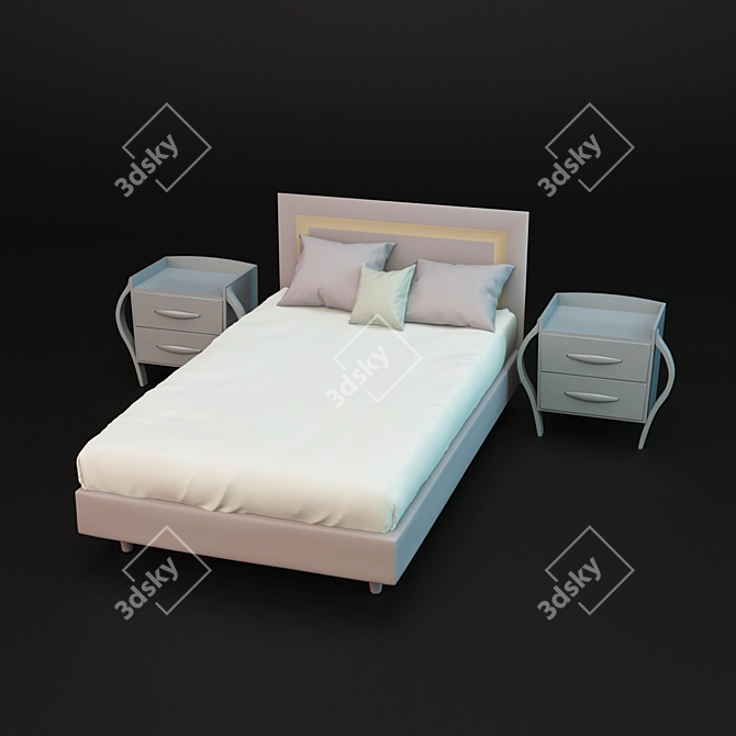 Elegant Bed and Nightstand Set 3D model image 1