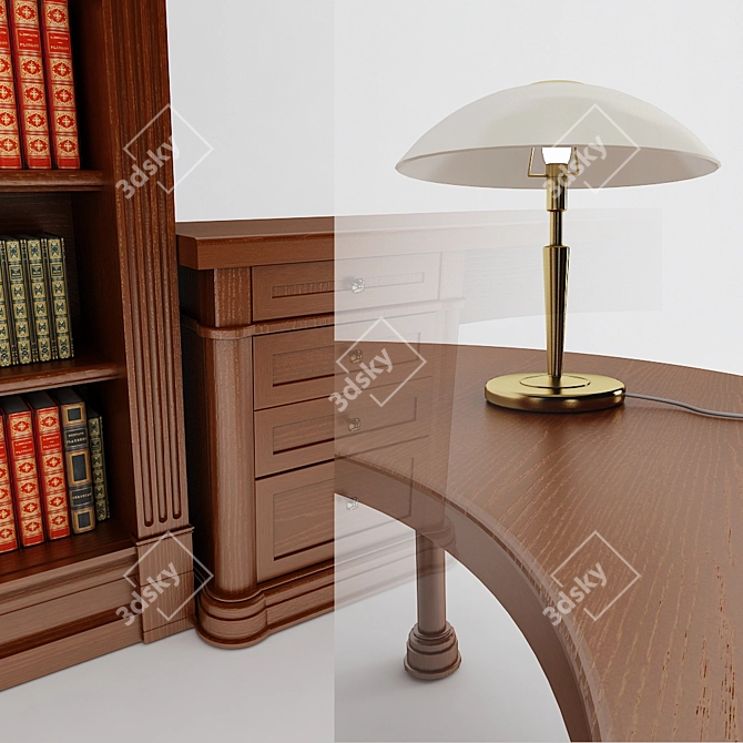 Title: Classic Bay Window Bookshelf & Desk 3D model image 2