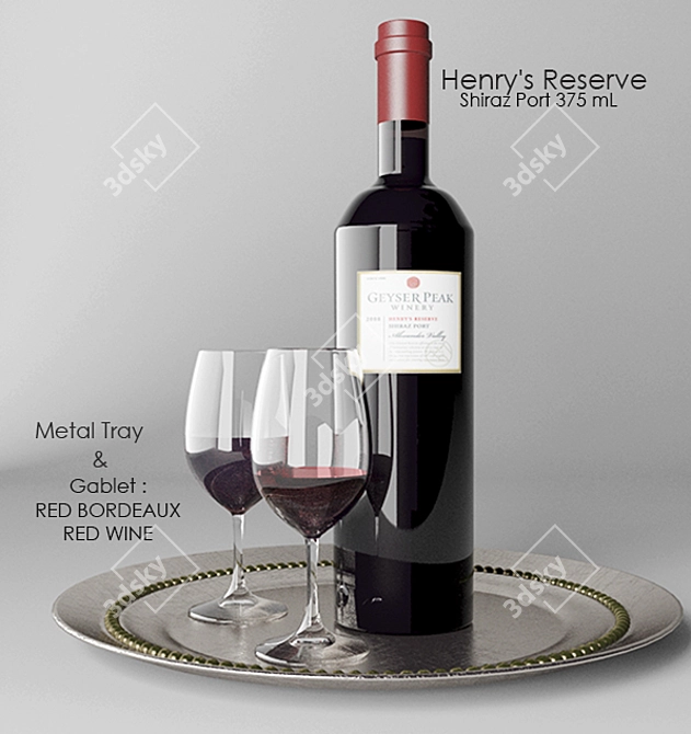 Elegant Wine Set with Geyser Peak Bordeaux, Glasses, and Tray 3D model image 1