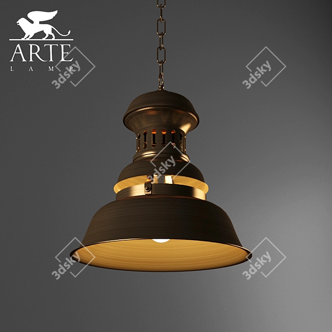 Nautilus Hanging Lamp with Galvanized Metal and Glass Shade 3D model image 1