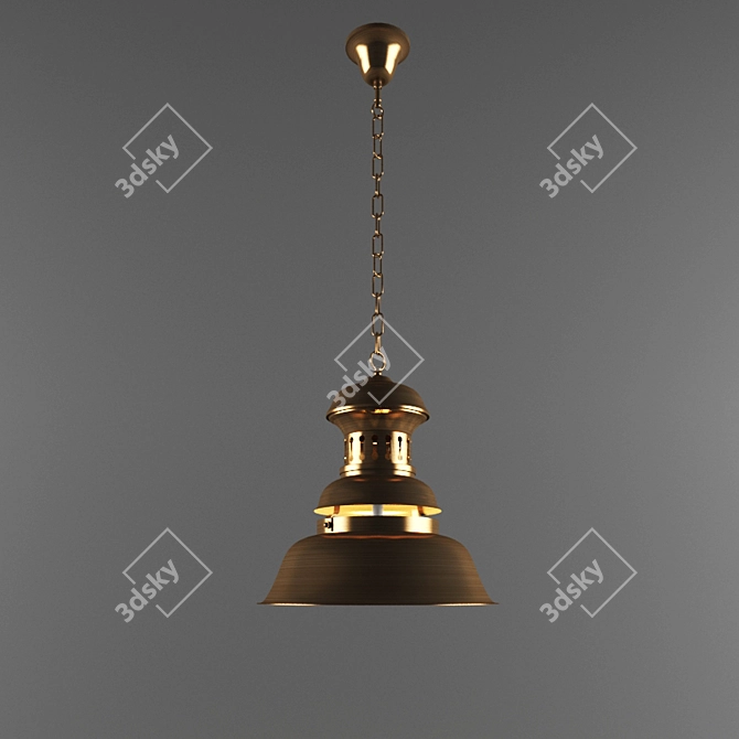 Nautilus Hanging Lamp with Galvanized Metal and Glass Shade 3D model image 2