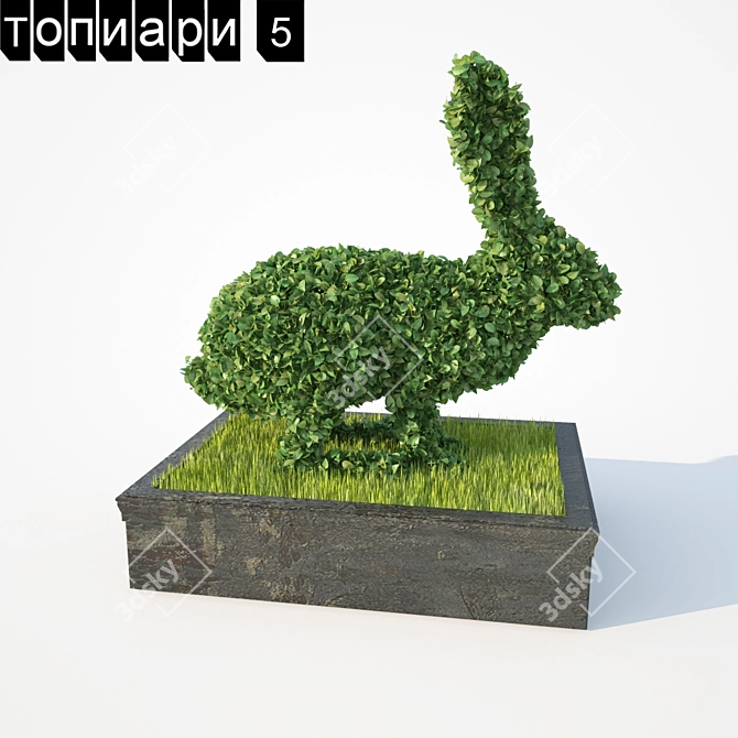 Whimsical Bunny Topiary 3D model image 1