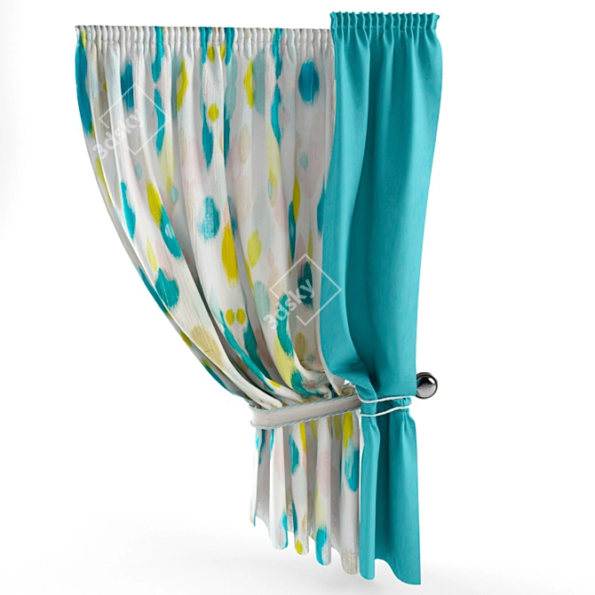 Elegant Turquoise Velvet Curtains - 2.8m Wide 3D model image 1