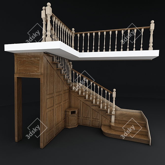 Classic Oak Staircase 3D model image 1