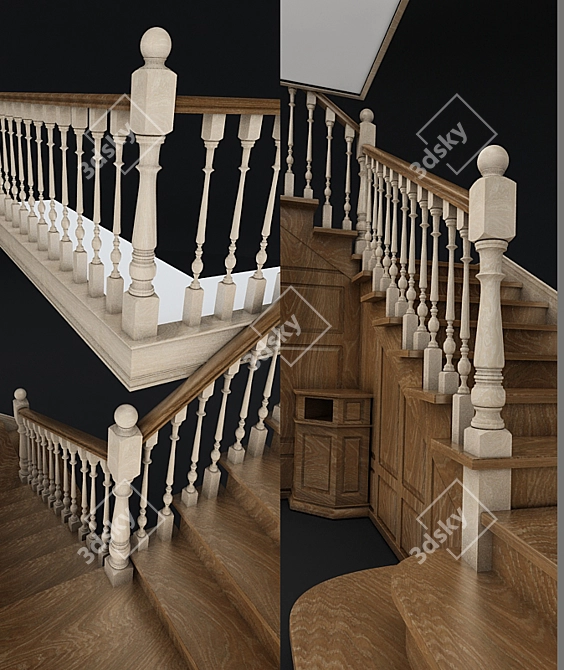 Classic Oak Staircase 3D model image 2