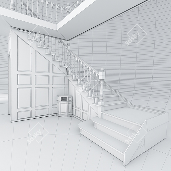 Classic Oak Staircase 3D model image 3