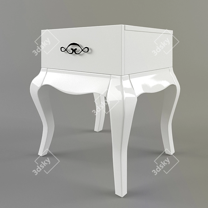 Sleek White Gloss Nightstand 3D model image 1