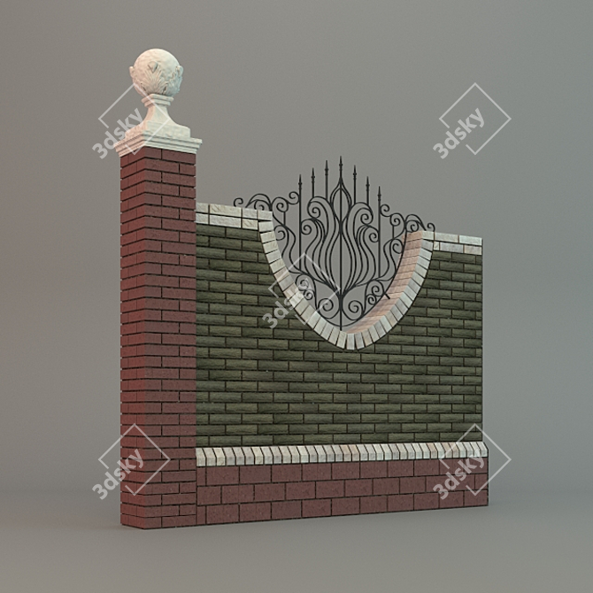 Durable Metal Fence Section 3D model image 1