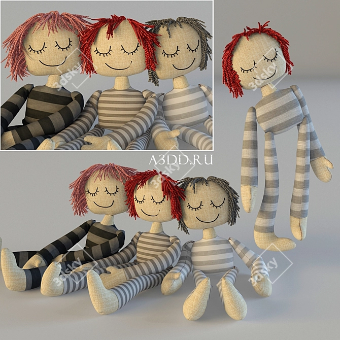 Title: Handcrafted Textile Dolls 3D model image 1