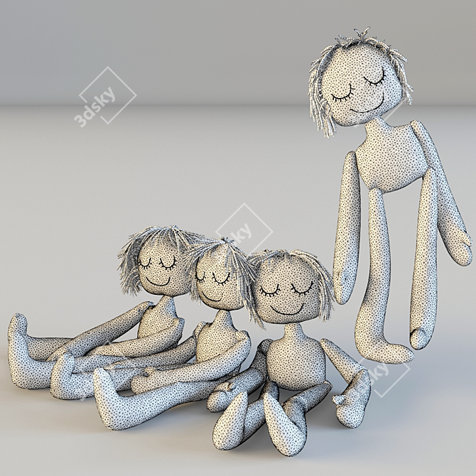 Title: Handcrafted Textile Dolls 3D model image 2