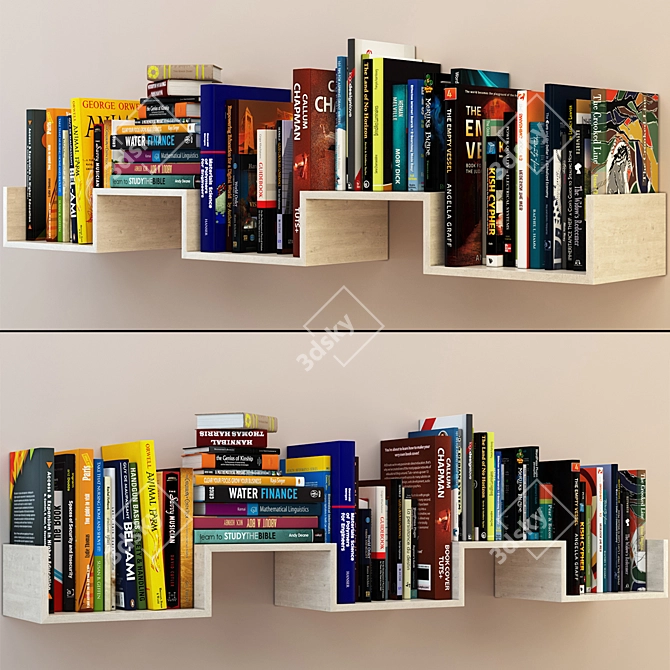 Modern Bookshelf Set with 65 Books 3D model image 1
