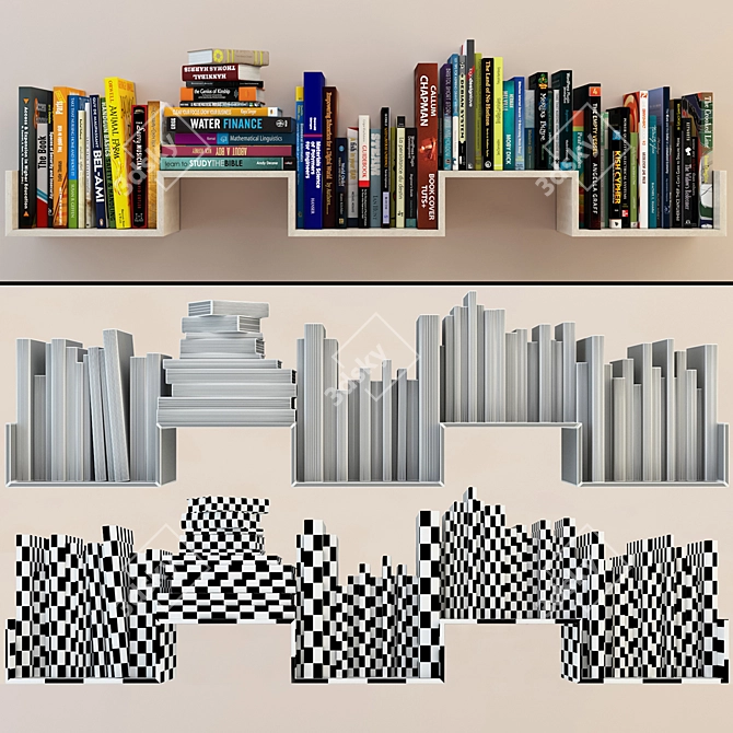 Modern Bookshelf Set with 65 Books 3D model image 3