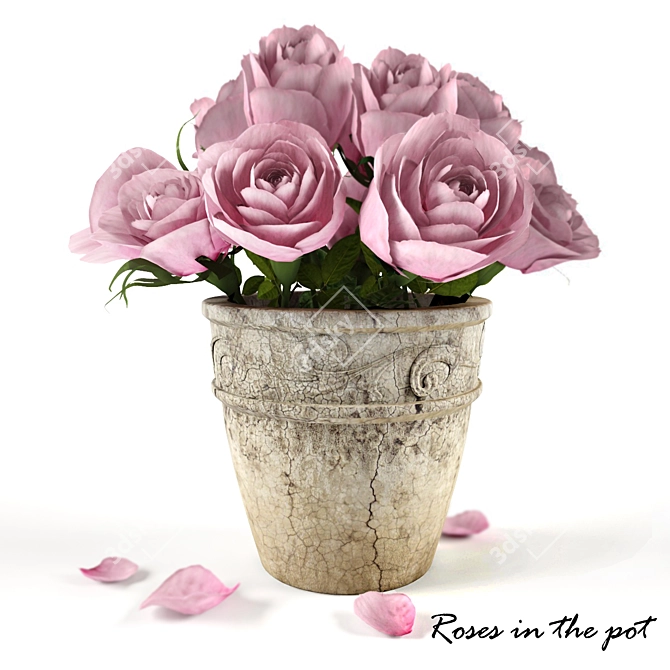 Ceramic Pot Roses: Elegant and lasting 3D model image 1