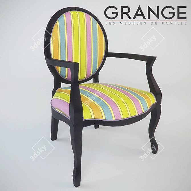 GRANGE Classic Armchair: OA020, Velvet Upholstery, Dark Lacquered Base 3D model image 1