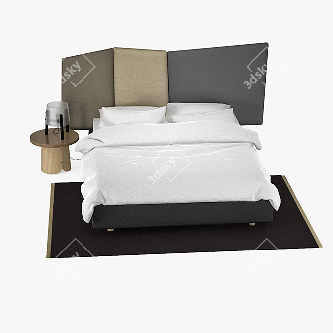 Patchwork Bedroom Set: Bed, Stool & Table Lamp 3D model image 1