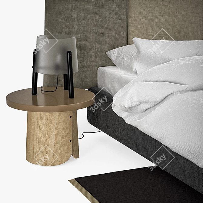 Patchwork Bedroom Set: Bed, Stool & Table Lamp 3D model image 2