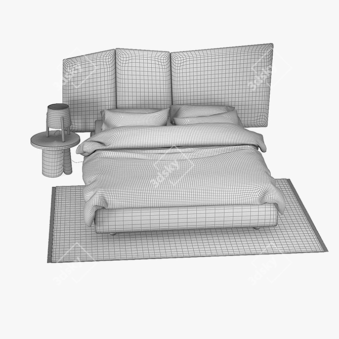 Patchwork Bedroom Set: Bed, Stool & Table Lamp 3D model image 3
