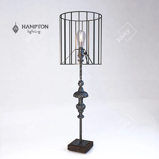 Hampton Lighting Metal Desk Lamp on Wooden Base 3D model image 1