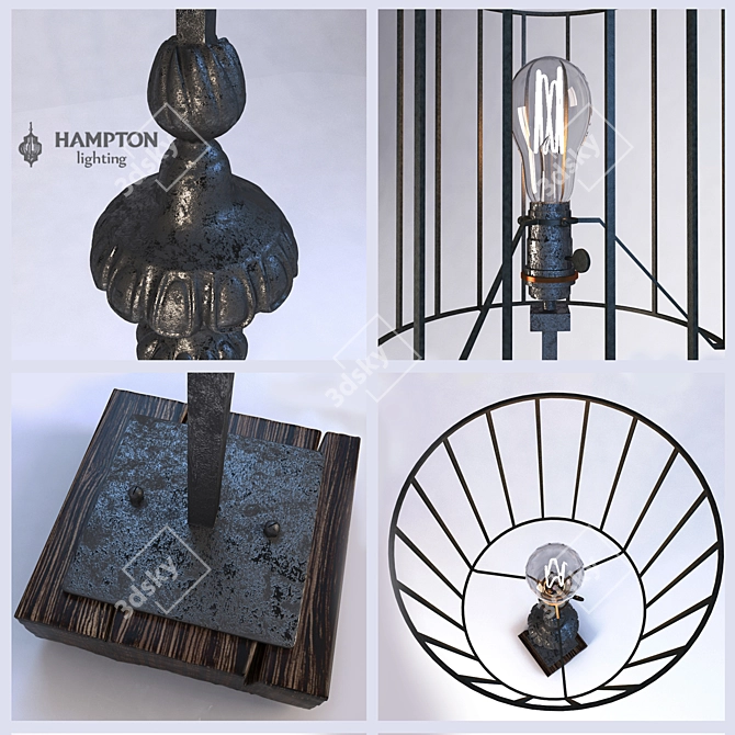 Hampton Lighting Metal Desk Lamp on Wooden Base 3D model image 2