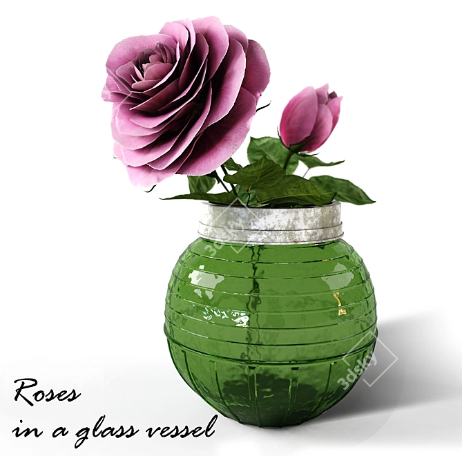 Elegant Rose Bouquet in Glass 3D model image 1