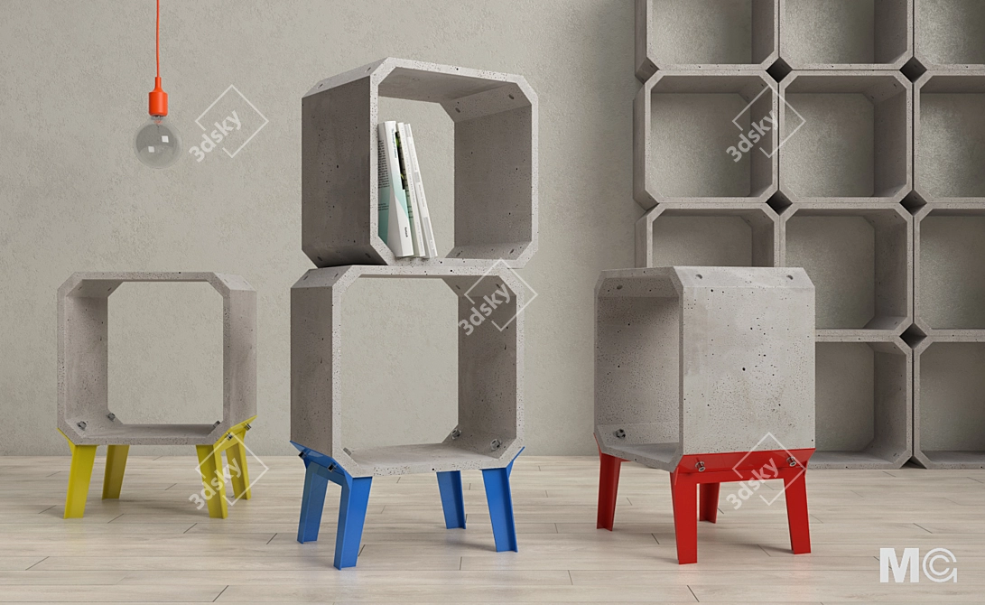 Modern Cement and Metal Side Table 3D model image 2
