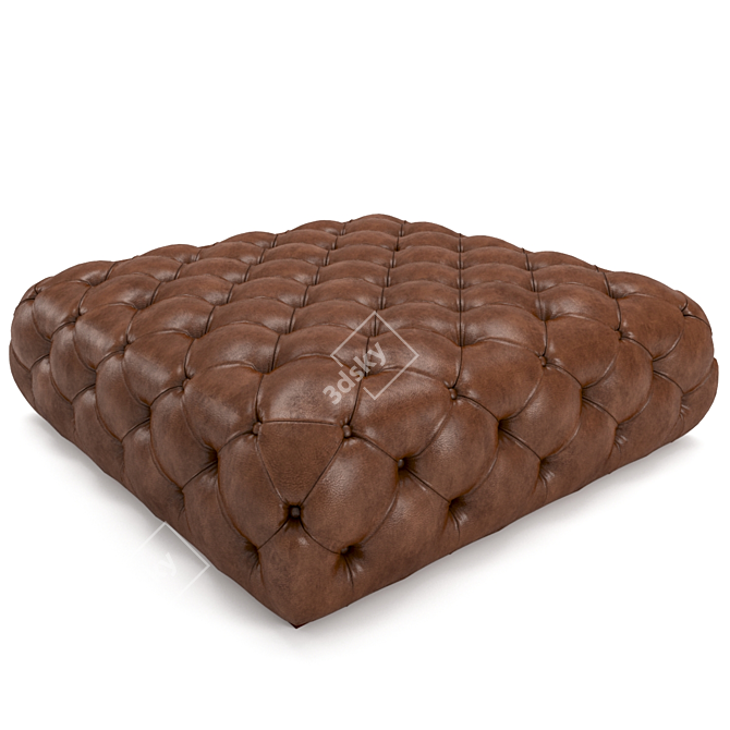 Vintage Leather Oxford Pouf: Large, Box Mapped Design 3D model image 1