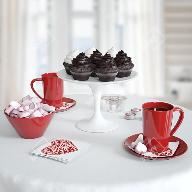 Romantic Valentine's Breakfast Set 3D model image 1