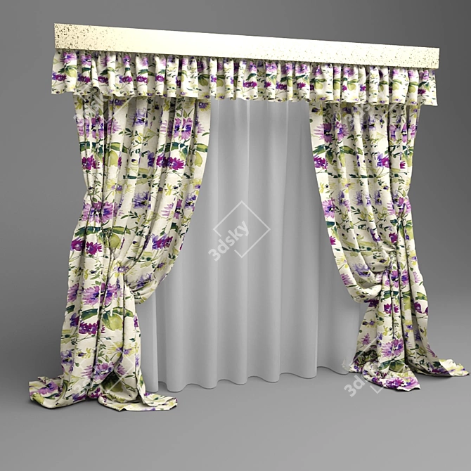 Elegant Provincial Curtain 3D model image 1