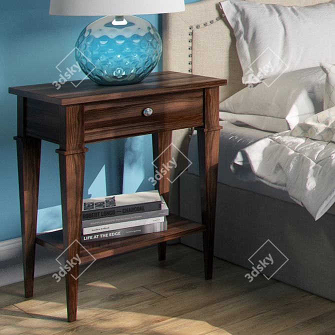 Vintage-inspired Nightstand in Dark Wood 3D model image 2