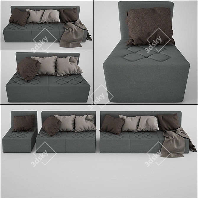 Modern 3-Seater Sofa: Sleek & Stylish 3D model image 1