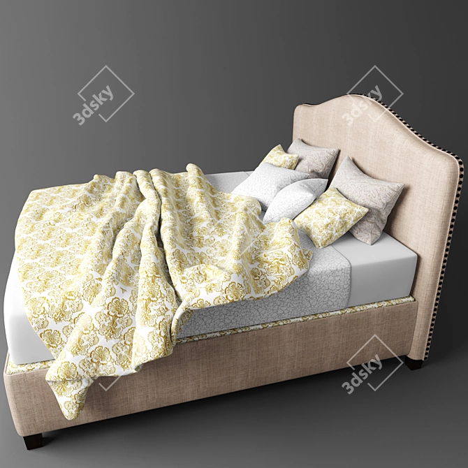 Elegant Nail-Trimmed Bed 3D model image 3