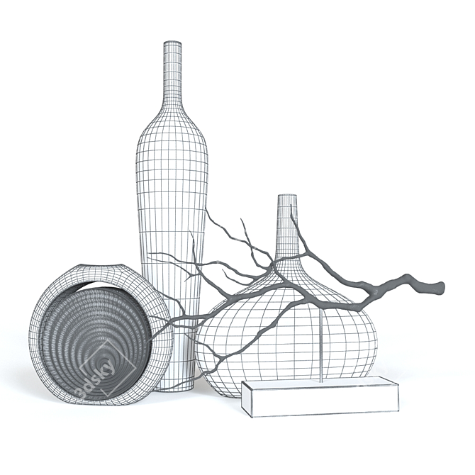 Elegant Vase Set with Branch 3D model image 2