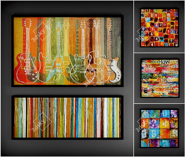 Modern Art Paintings Set of 5 3D model image 1