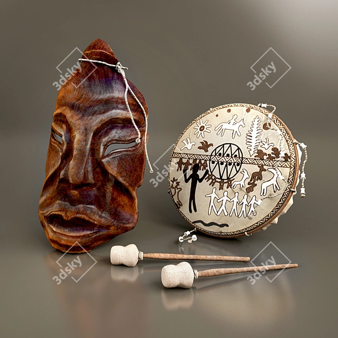 Shamanic Mask & Tambourine Set 3D model image 1