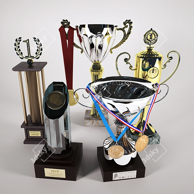 Victory Rewards Set: Cups & Medals 3D model image 1