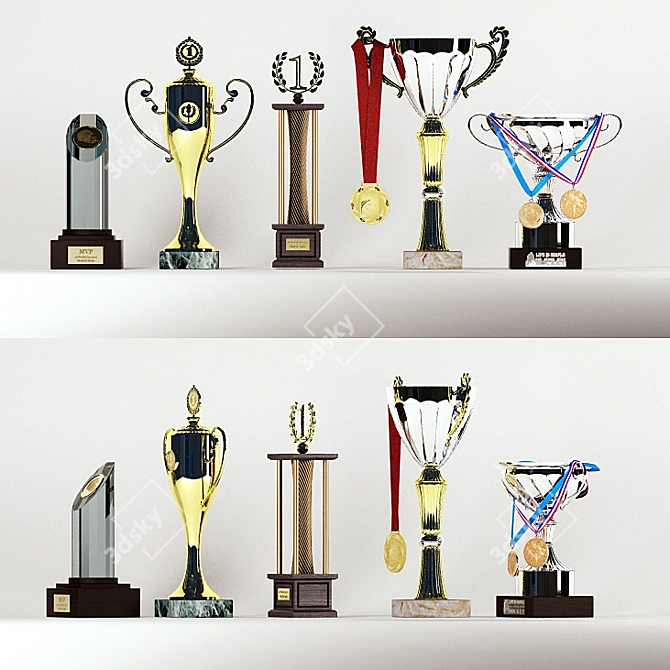 Victory Rewards Set: Cups & Medals 3D model image 3